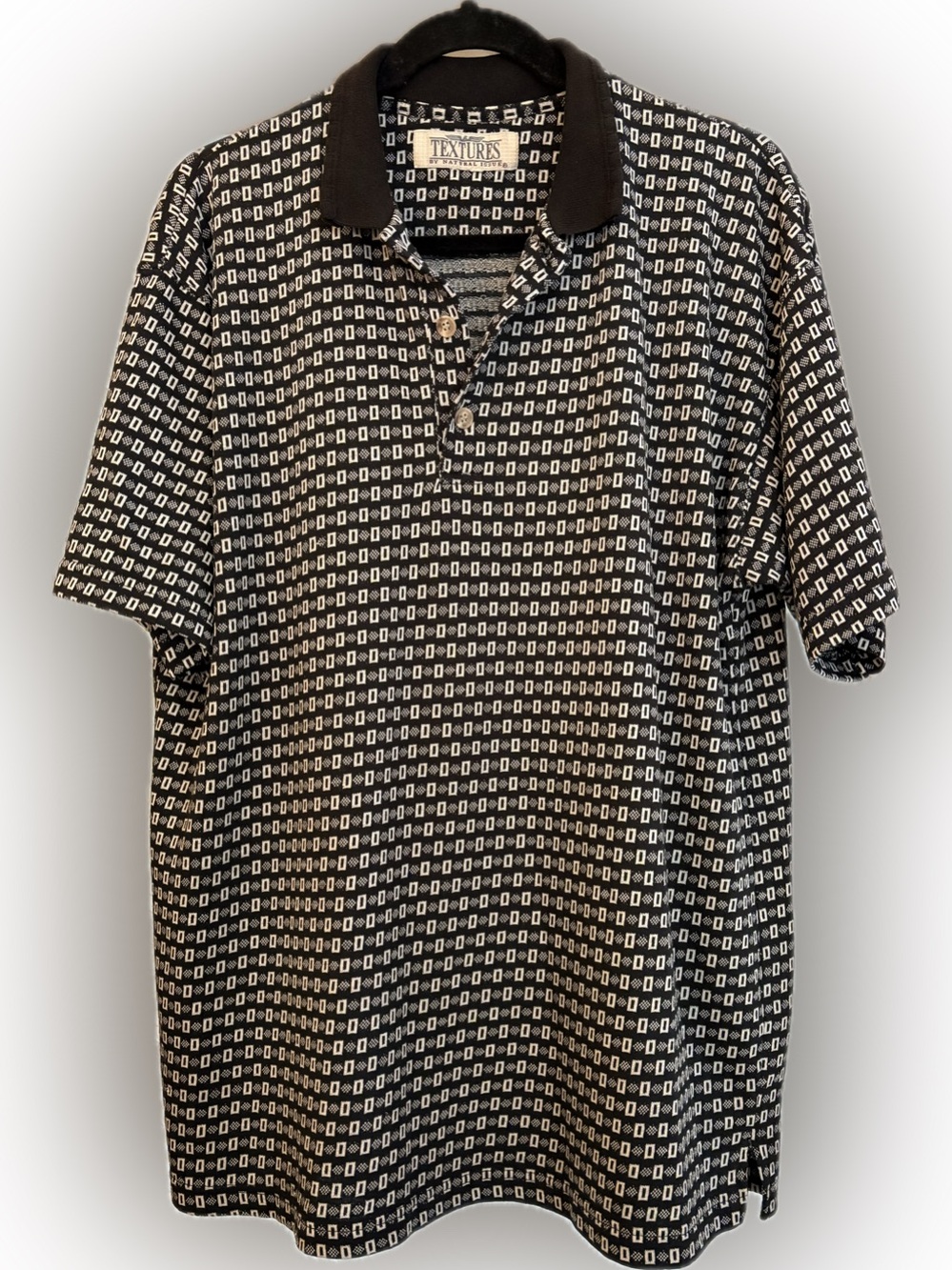 Vintage Black & White Geometric Polo Shirt